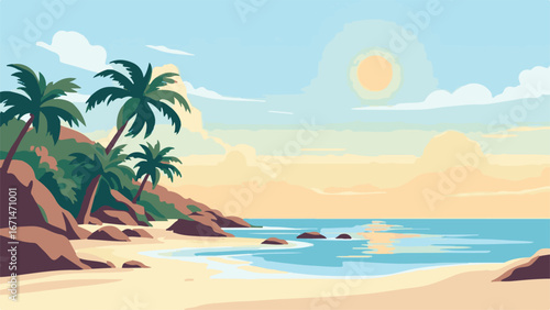 tropical beach with palm trees