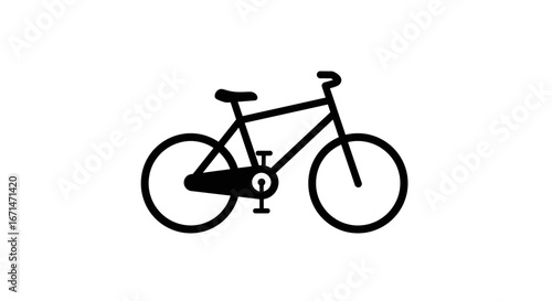 Simple black outline silhouette of a classic bicycle with two wheels handlebars and pedals against a clean white background
