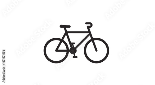 Simple black outline drawing of a classic bicycle with two wheels and handlebars presented as a clean minimalist silhouette