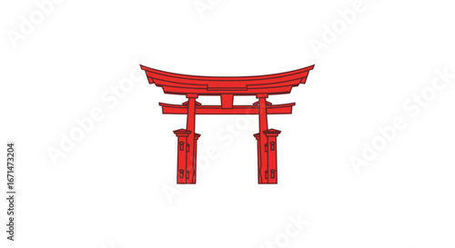 Red Japanese Torii Gate Illustration Isolated on a White Background. Symbol of Shinto Religion and Japanese Culture