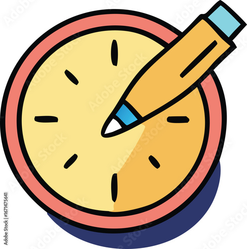 Creative time management icon clock with pencil capturing ideas and progress in artful design