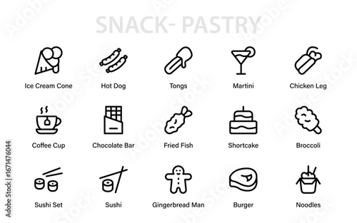 Fast Food Modern Line Icon Collection with Professional Minimal Vector Designs for Snack Bars, Takeout Branding, and Menu Projects