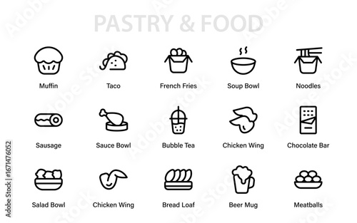 Fast Food Professional Line Icon Pack Featuring Minimal Clean Vector Outlines for Restaurants, Cafes, and Takeaway Meal Branding