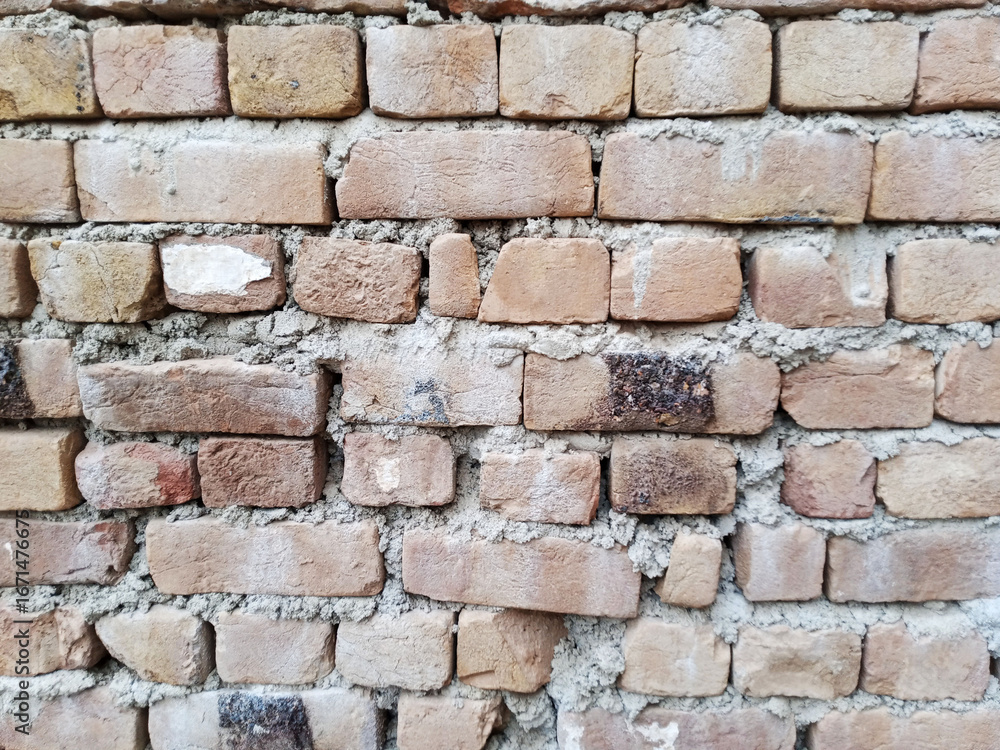 Fototapeta premium Old rustic brick wall texture with cement.