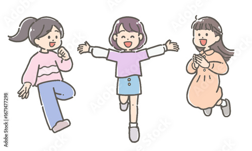 ジャンプする元気な子どもたちのイラストセット
