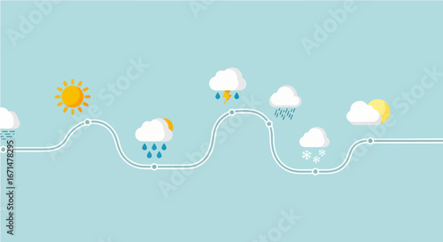 Weather Forecast Icons Set Sunny, Rainy, and Snowy Days