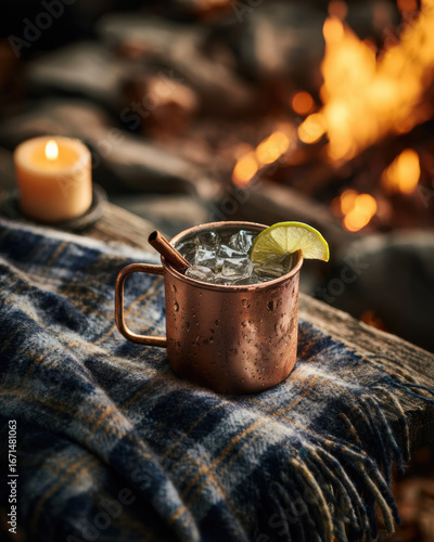 Cozy Autumn Campfire Mule Cocktail with Copper Mug