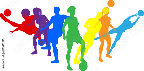 Silhouette soccer football player set. Active sports people healthy players fitness silhouettes concept.