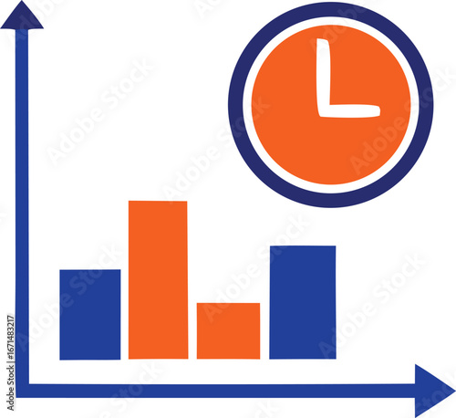 Visualizing business growth over time bar chart and clock icon representing success and timeliness in finance and analytics