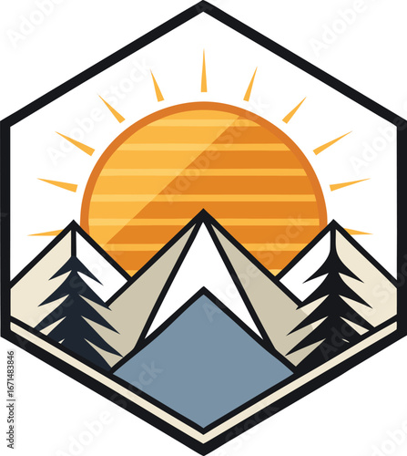 Minimalist Mountain Sunrise Emblem