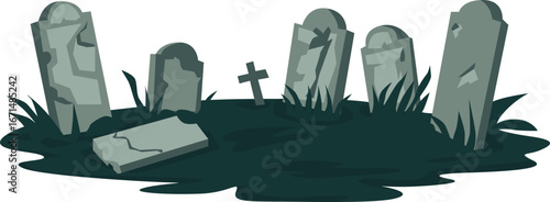 Spooky Tombstones in Graveyard