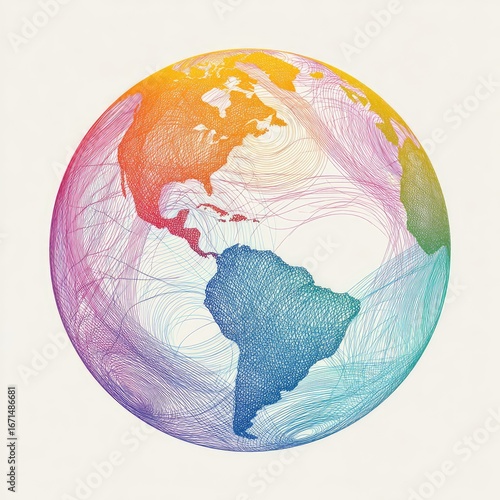 World map, colorful lines representing global currents