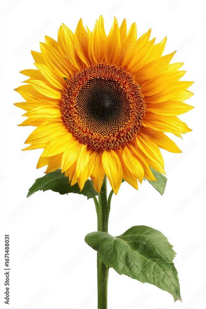 Fototapeta premium Single sunflower against white background