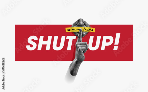 shut up slogan with shhh gesture man silence secret,vector illustration for t-shirt.