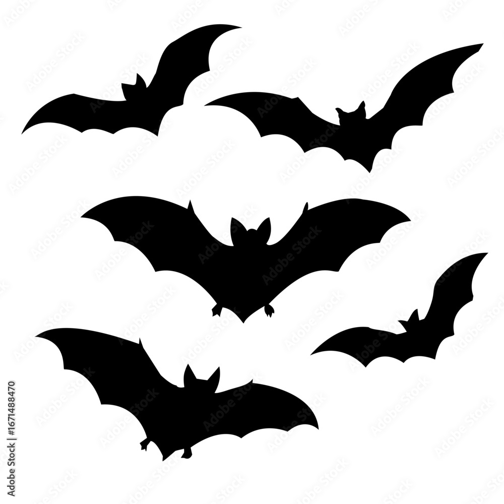 Fototapeta premium Silhouette Bats in Flight for Halloween Decorations and Theme Vector Illustration Isolated Design