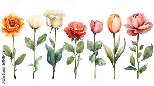 Watercolor flowers assortment floral botanical arrangement