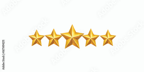 Print  Vector illustration of 5 gold stars christmas new year holiday 3D Christmas. Vector illustration of 5 gold stars christmas new year holiday 3D icon, golden, isolated, symbol, yellow, award 