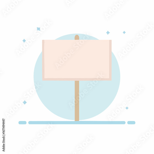 Minimalistic protest banner on a pole with a pastel blue circular background and light blue lines