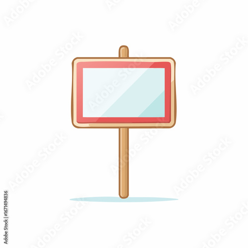 Vector illustration of a blank wooden signpost with a red border on a white background