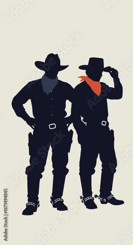 Two outlaws standing together ready for action in the wild west dust
