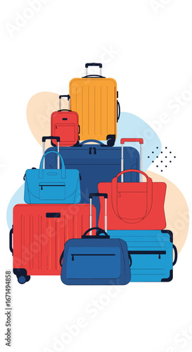 Travel luggage collection colorful variety of suitcases and bags for journeys
