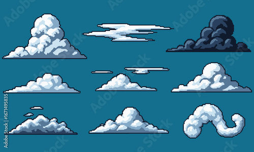 Pixel Art Cloud Pack : Various Weather Elements for Game Design Assets.