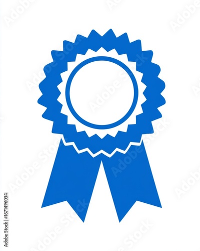 Simple blue ribbon award rosette  isolated on white