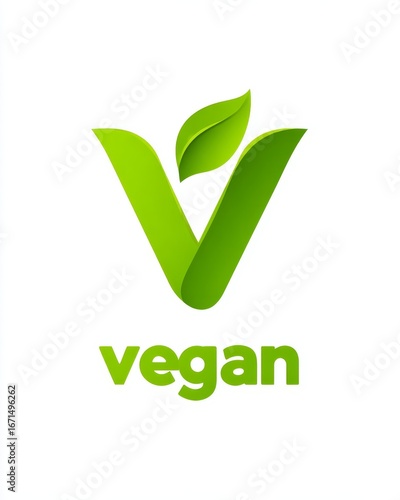 Vibrant simple  Official Vegan symbol with leaf on white