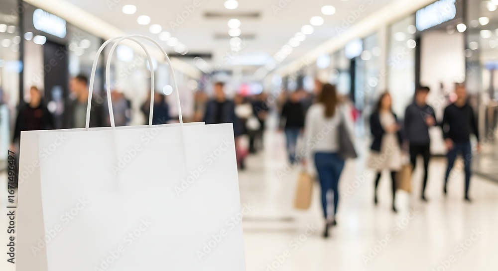 Naklejka premium Shopping Bag in a Crowded Mall.