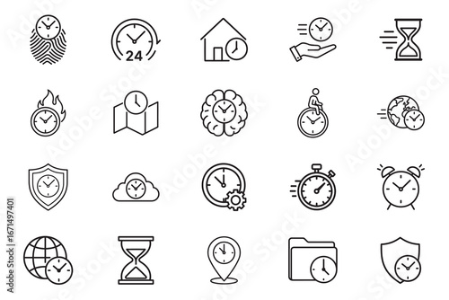 Time Line Editable Icons set. stopwatch, alarm, timer, Person on clock, fast and more. Editable line icons. Vector illustration