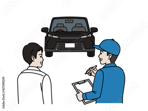 自動車を車検に出す男性のイラスト