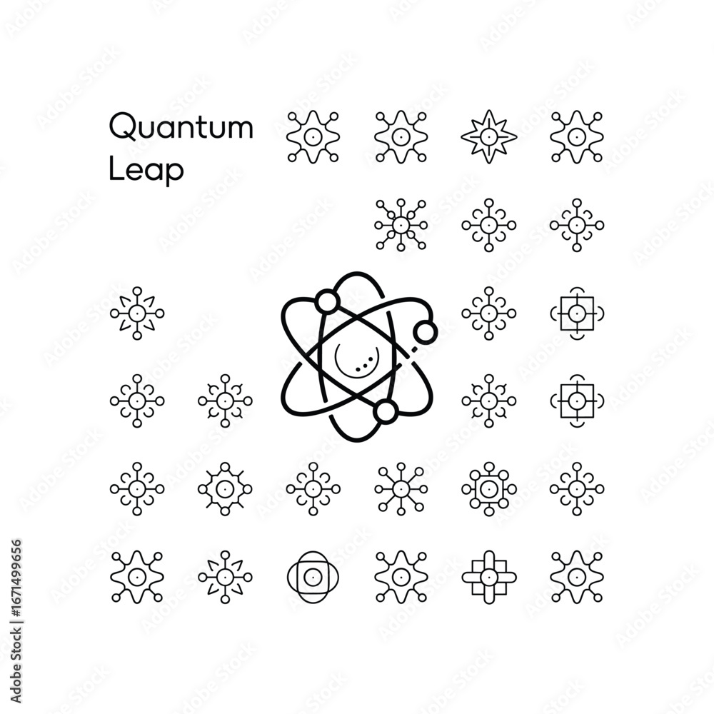 Fototapeta premium Abstract quantum atom symbol and decorative geometric patterns for science and technology concepts white background