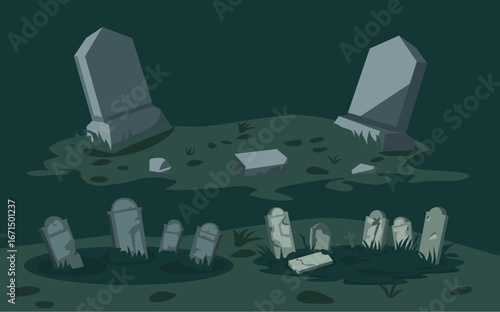 Spooky Graveyard Cartoon Illustration