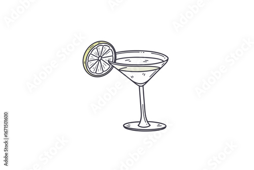 Cocktail glass icon martini drink with lemon garnish vector art