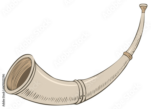 Traditional Beige Curved Horn Instrument Graphic Art Illustration