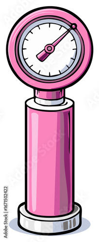 Retro style pink tire pressure gauge with black outlines