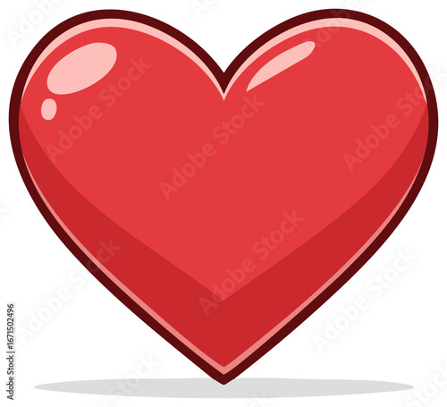 Shiny red cartoon heart symbol of love and romance for Valentines Day