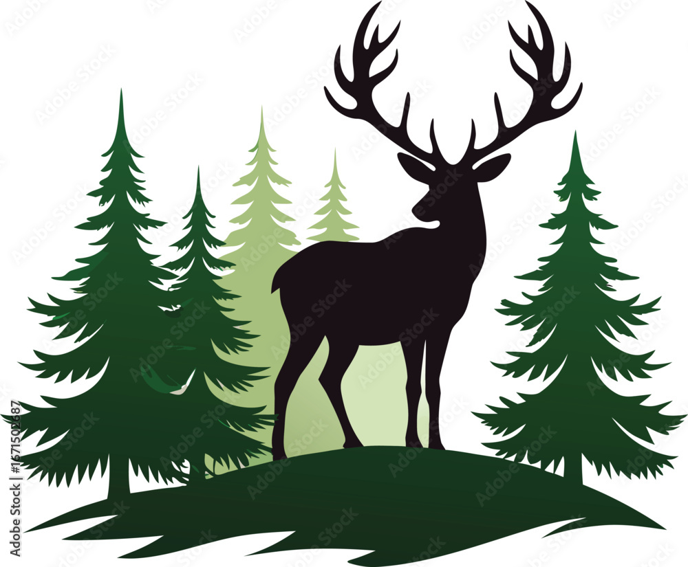 Obraz premium Silhouette of Wildlife Elk in Forest