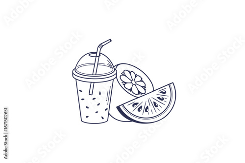 Smoothie icon cup lid straw fresh fruit drink design