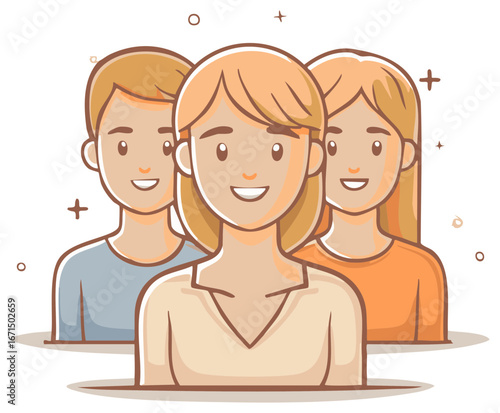 Illustration of Three Happy People Smiling Together