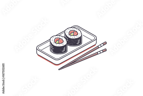 Sushi platter icon two rolls tray japanese food design