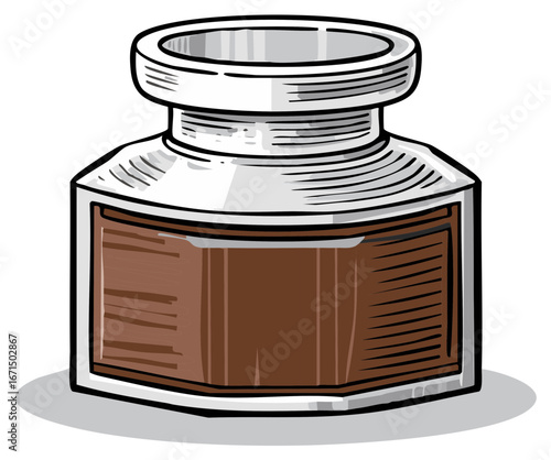 Illustration of a vintage ink bottle with shadow, isolated on white