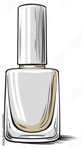 A hand drawn vector illustration of a white nail polish bottle for a manicure