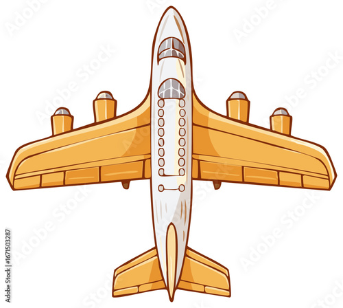 Top View Yellow Airplane Illustration with Windows