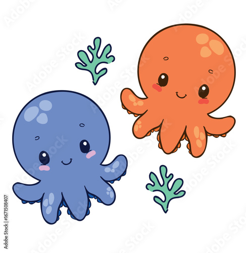 Hand Drawn Cute Octopus Friends Cartoon Illustration Vector