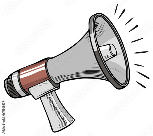 Classic megaphone loudspeaker projecting sound for public announcements and communication