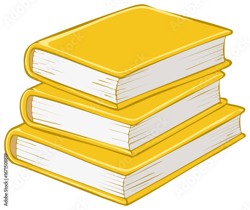 Stack of three yellow cartoon books for education, learning, or knowledge illustration