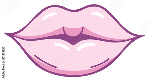Plump Pink Lips with Glossy Shine and Purple Outline