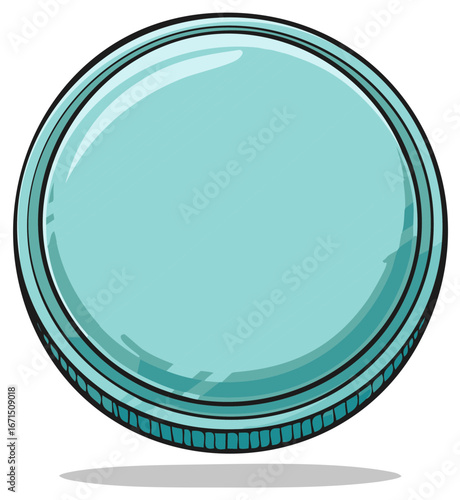 Teal Glass Canning Jar Lid Vector Illustration with Black Outline and Shading Details