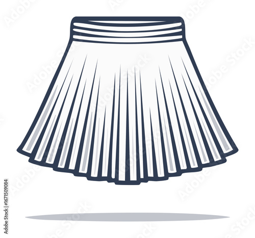 Cartoon illustration of a pleated skirt design with dark blue border and drop shadow.